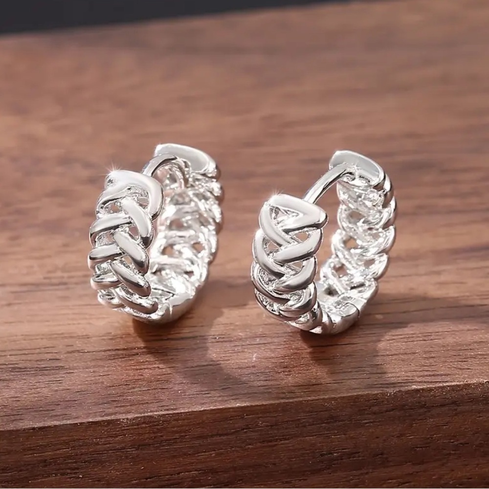✨Zara Adeline Braided Silver Huggie Earrings